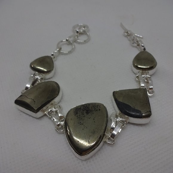 Unique "APACHE PYRITE" Handmade Sterling Bracelet 8.25" #25A - Picture 2 of 3